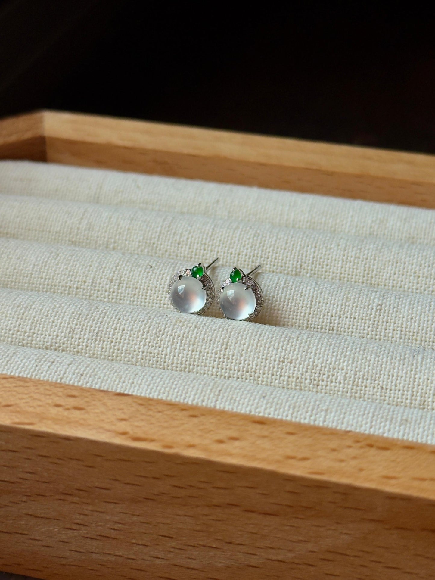 18K Round Halo Earrings with Green (Icy Variety)