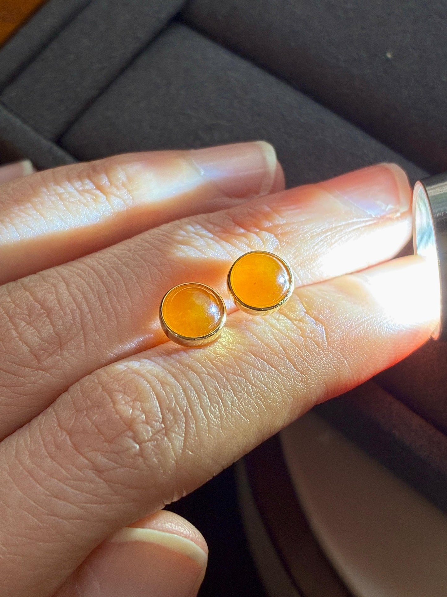 18K Icy Vivid Fanta Round Earrings (Rare!)